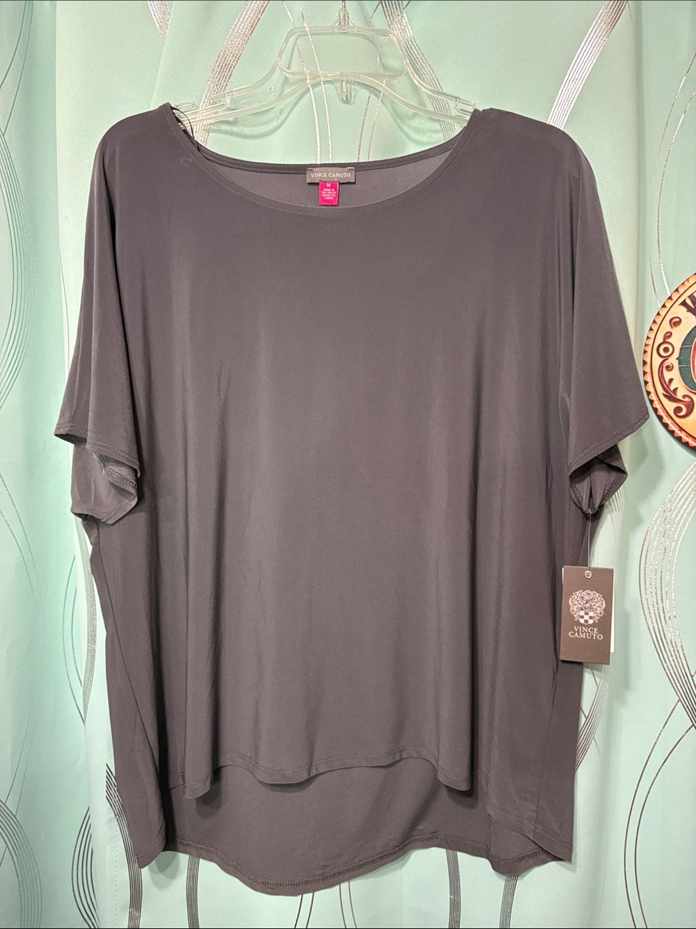 Vince Camuto Slate Gray Short-Sleeve Draped Tee
